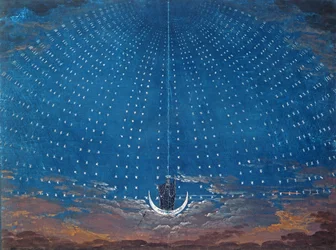 Palác královny noci, výprava pro „Kouzelnou flétnu“ od Wolfganga Amadea Mozarta (1756-91) pro inscenaci v Berlíně, 1816